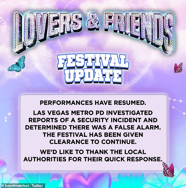 Nach der Show twitterten die Organisatoren des Lovers and Friends Festivals, dass die Show fortgesetzt werden durfte, nachdem die Metropolitan Police Department entschieden hatte 