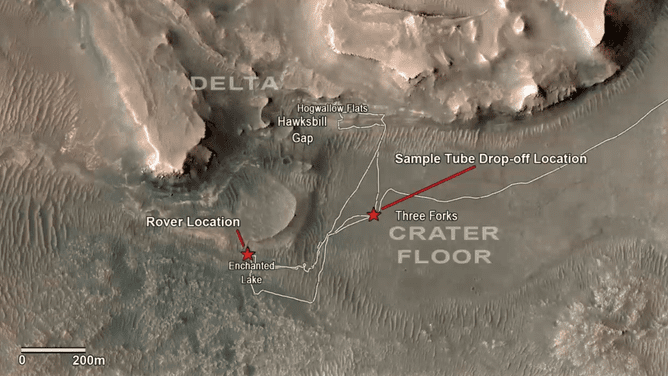 Probenentnahmestellen des Mars-Rover der NASA auf dem Roten Planeten.