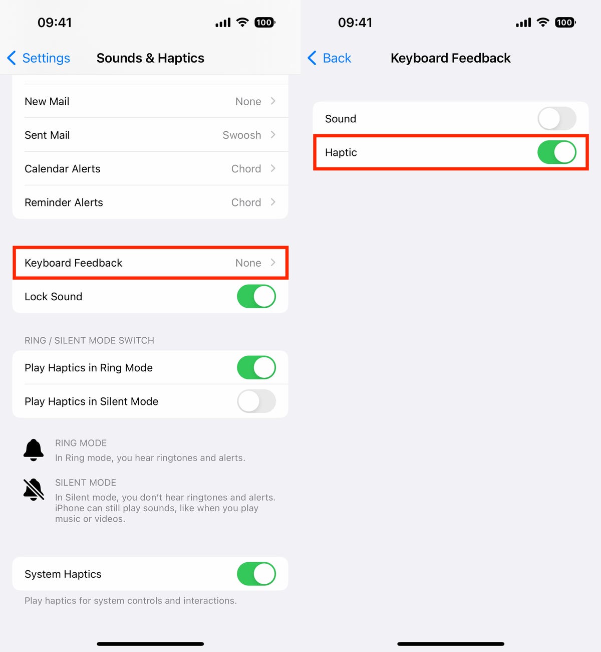 Einstellen des haptischen Tastatur-Feedbacks auf iOS 16